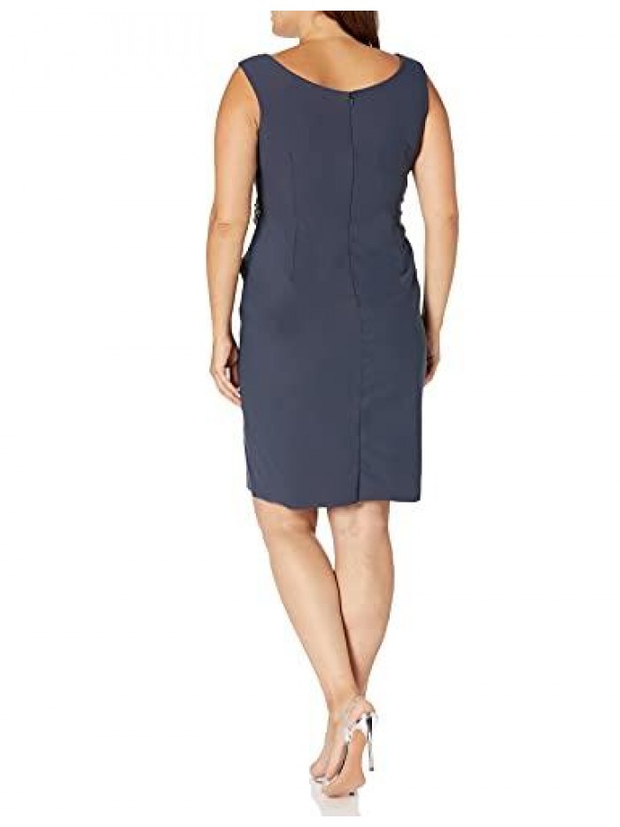 Evenings Women's Slimming Short Ruched Dress with Ruffle(Petite and Regular) 