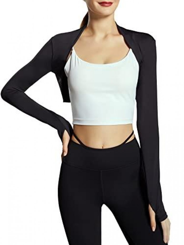 Women's Athletic Bolero Shrug Long Sleeve Open Front Cropped Cardigan 