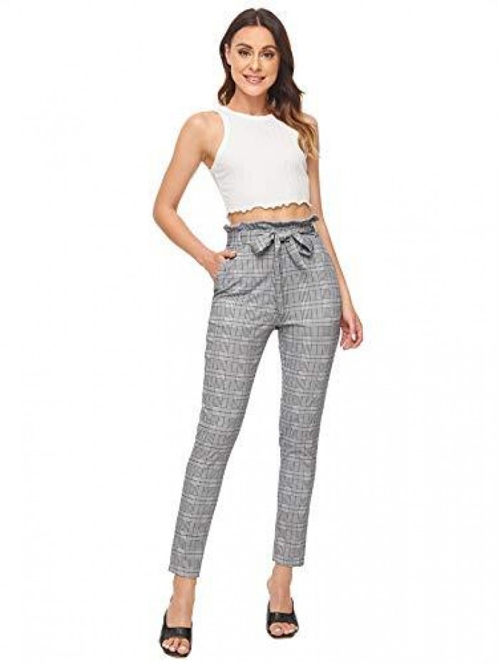 Women's Stretchy Plaid Print Pants Soft Skinny Regular Fashion Leggings 