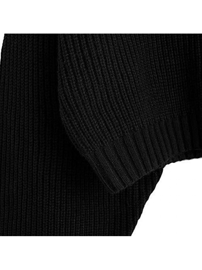 Women's High Neck Lantern Sleeve Ribbed Knit Pullover Crop Sweater Jumper 