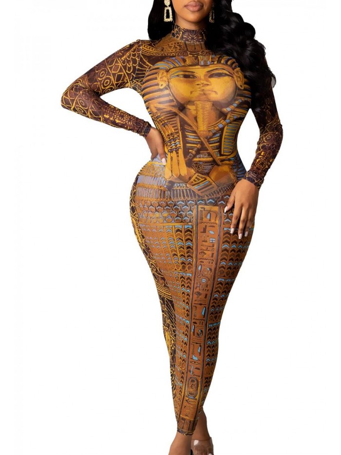 Women's Sheer Mesh Dress See Through Long Sleeve Swimwear Cover Up 