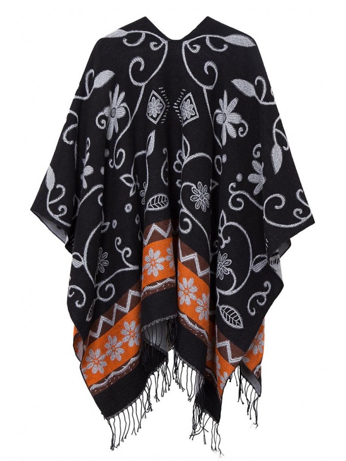 CoCo Women's Printed Tassel Open front Poncho Cape Wrap Shawl 