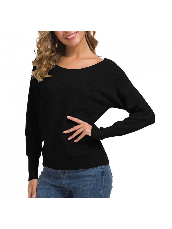 Women's Off Shoulder Sweater Long Sleeve Loose Pullover Knit Jumper 