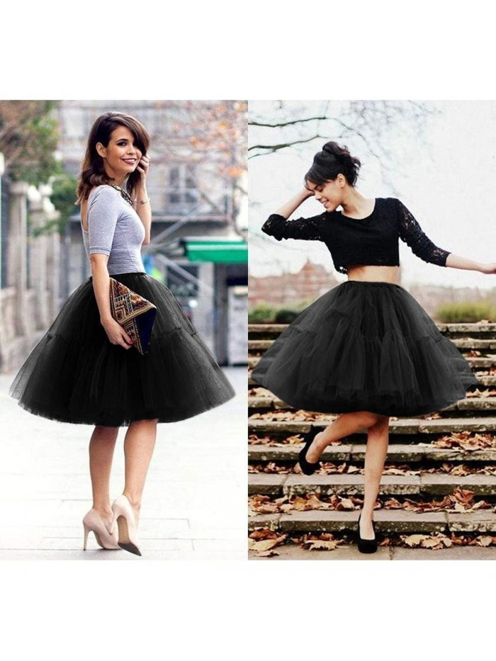 Lady's Princess Tutu Tulle Midi Knee Length Skirt Underskirt 