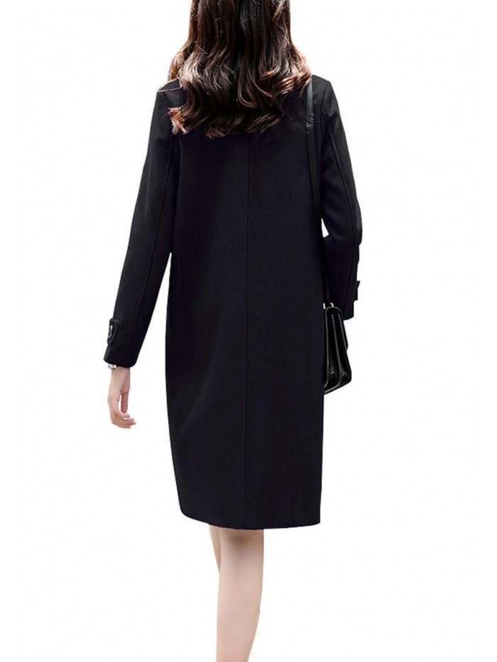 Women's Essential Elegant Wear Double Breasted Mid Long Wool Pea Coat 