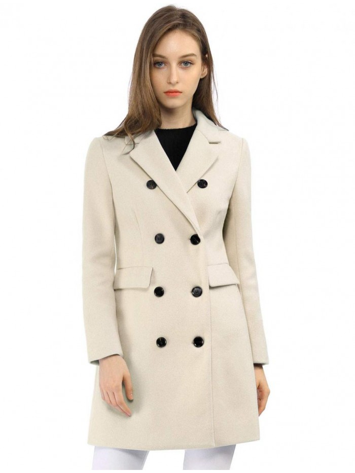 K Women's Winter Coat Elegant Notched Lapel Double Breasted Trench Coat 