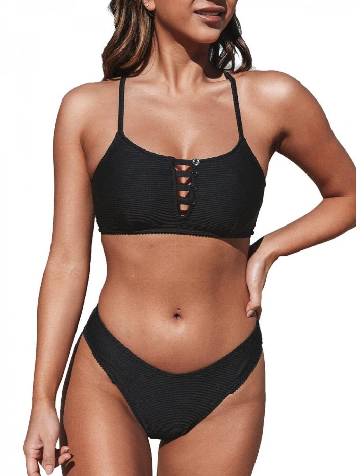 Women's Low Rise Cutout Criss Cross Bikini Swimsuit Sets 