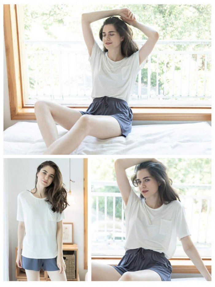 Women's Soft Bamboo Lounge Top Short Sleeve T-Shirt 