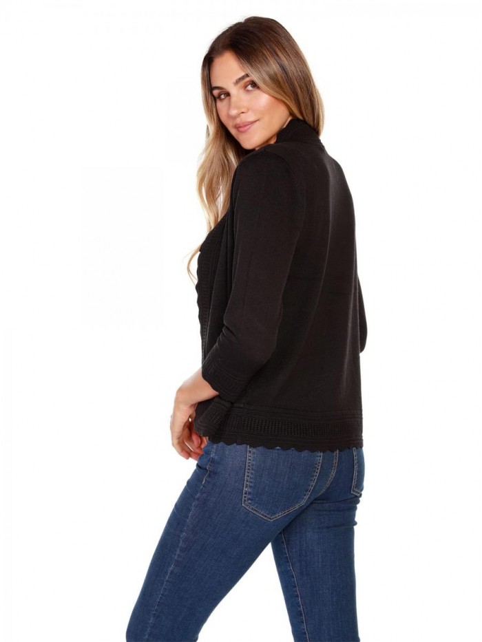 Lightweight Cardigan Shrug with 3/4 Sleeves and Scalloped Edging 