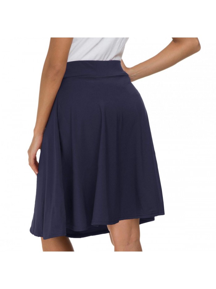 Womens Stretch Waist A-line Flared Skater Midi Skirt 