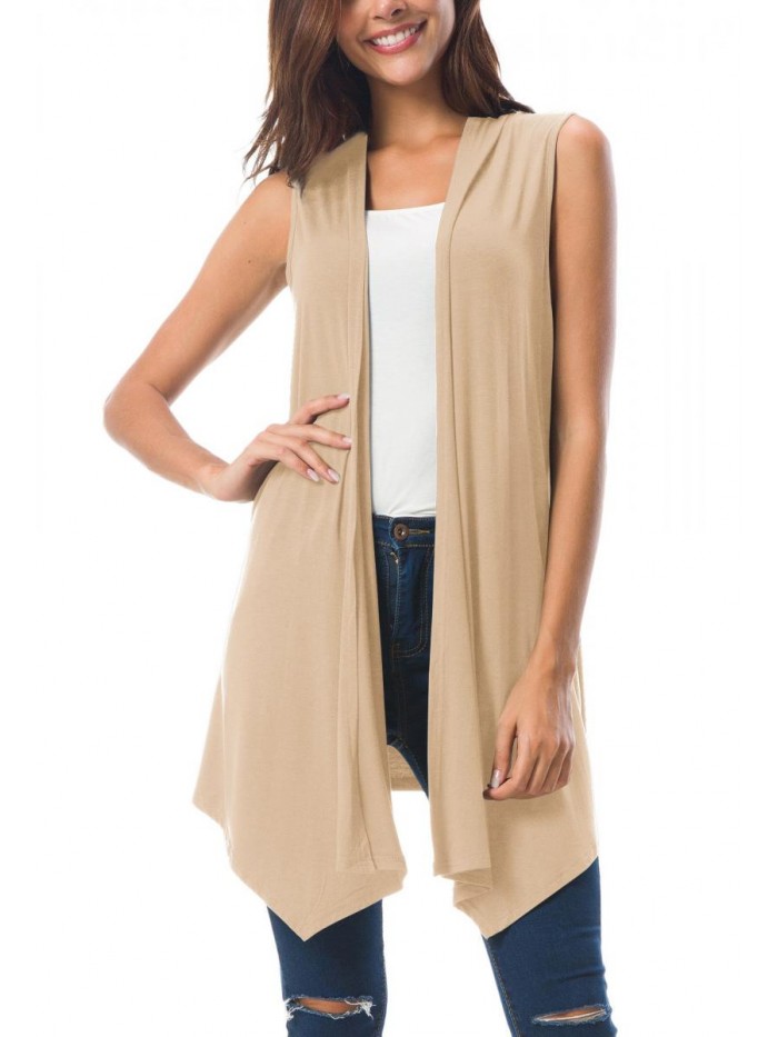 Sleeveless Draped Open Front Cardigan Vest Asymmetric Hem 