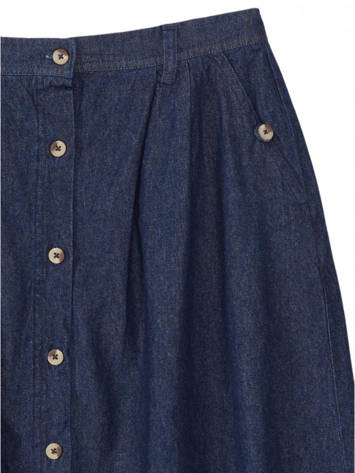 Women's Denim Button-Front Skirt – Cotton Midi Skirt w/Elastic Waist 