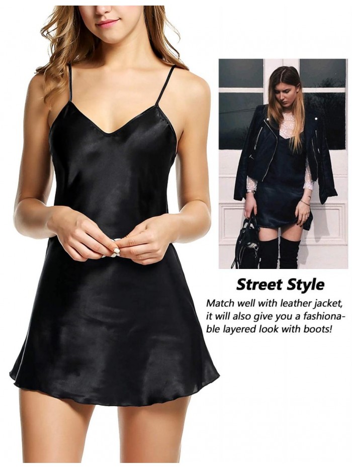 Women Sleepwear Satin Nightgown Mini Slip Chemise Short Nightwear 