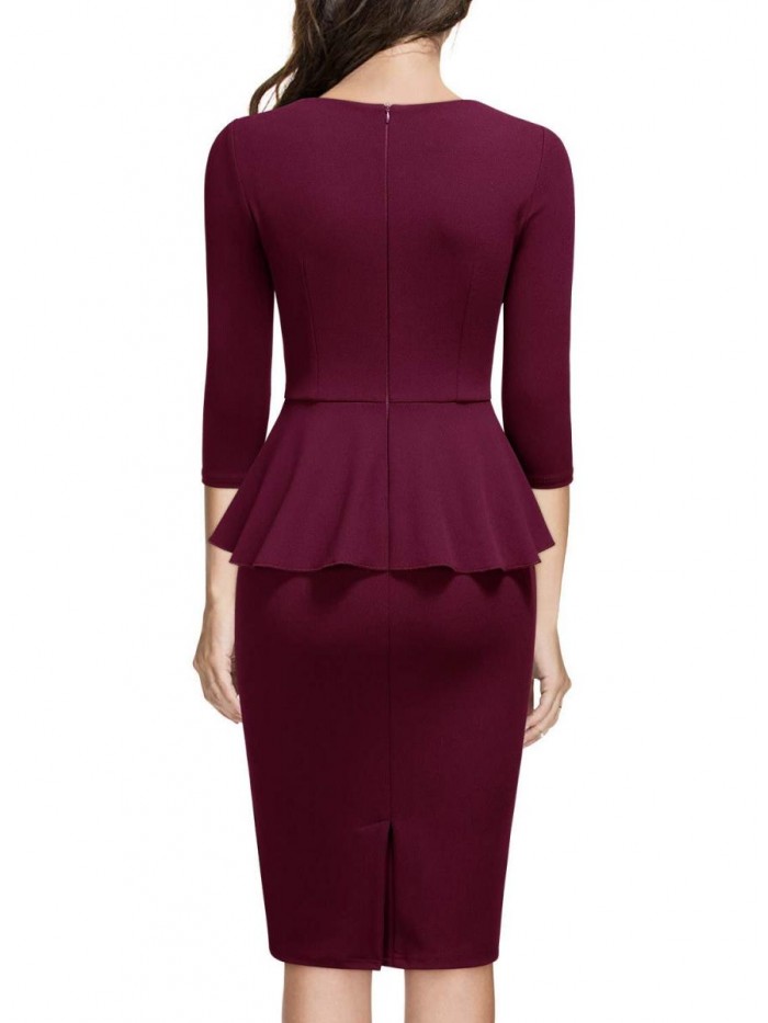 Women's Retro Square Neck Ruffle Style Slim Business Pencil Dress 