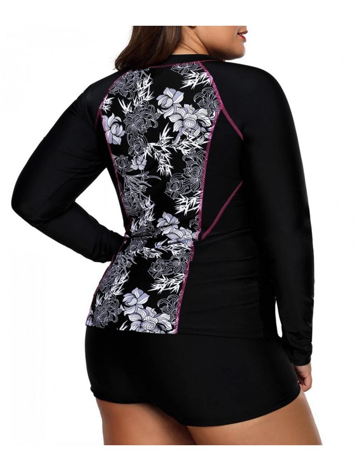 Women's Long Sleeve Sun Protection Rashguard Swimwear Athletic Tankini 