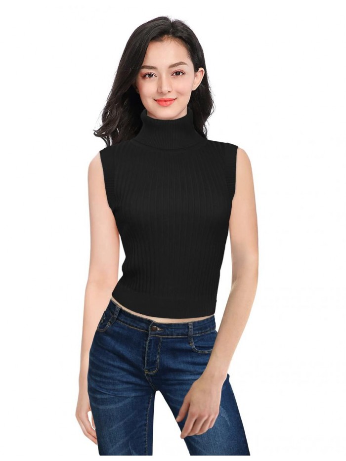 Women Cropped Sweaters Turtleneck Vest Casual Sexy Cute Knit Crop Top 