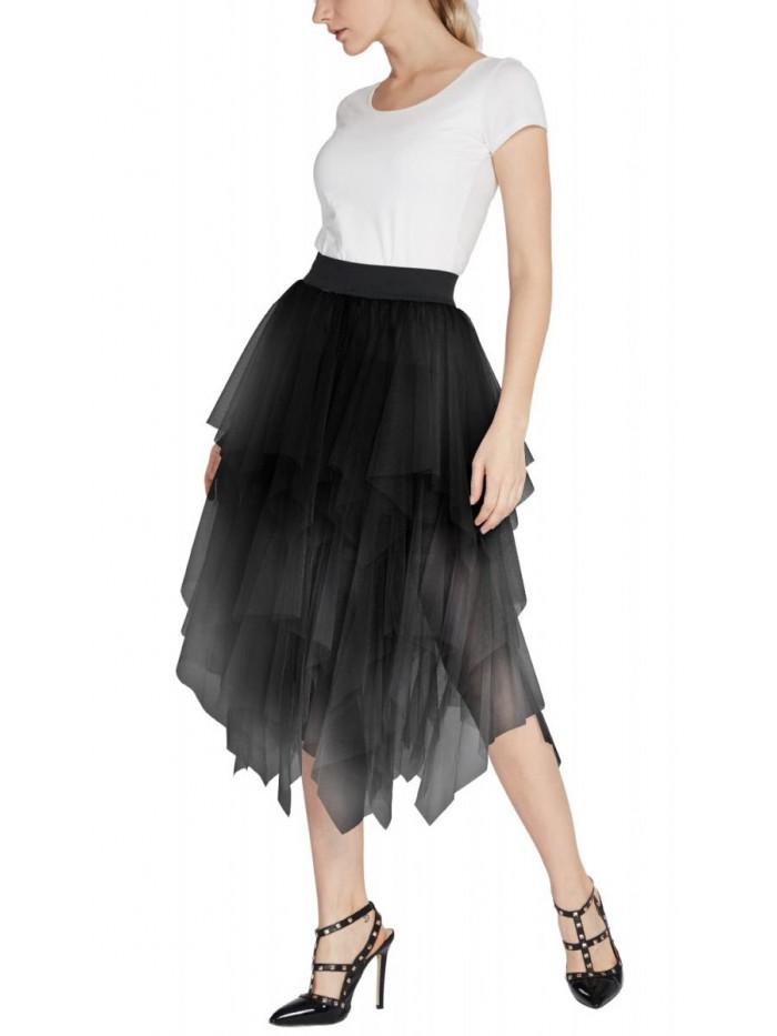 Elegant Mesh Layered Tulle Skirt Sheer Tutu Midi Skirt 