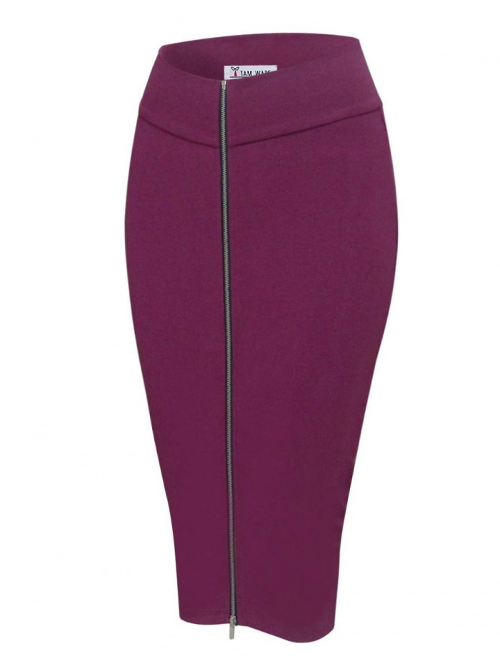 WARE Womens Stylish Exposed Front Zip Stretchy Pencil Skirt 