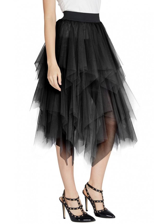 CoCo Women's Sheer Tutu Skirt Tulle Mesh Layered Midi Skirt 