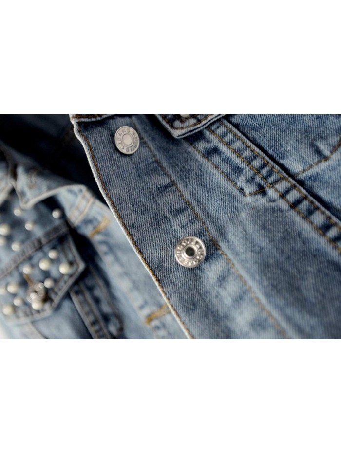 Women Oversized Denim Jacket Embroidered Pearls Beading Jeans Coat 