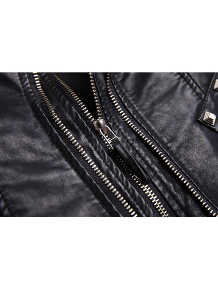 Women's Fashion Studded Perfectly Shaping Faux Leather Biker Jacket 