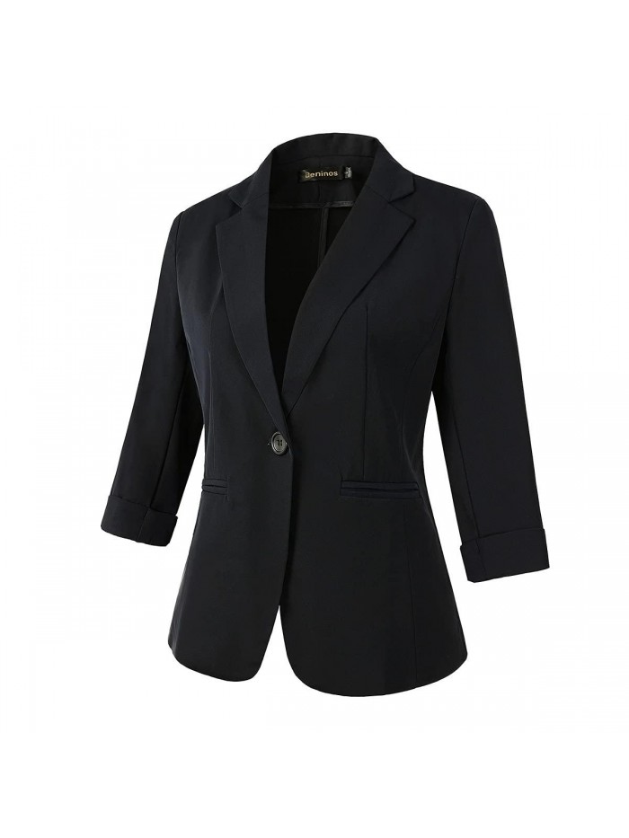 3/4 Sleeve Lightweight Office Work Suit Jacket Boyfriend Blazer 