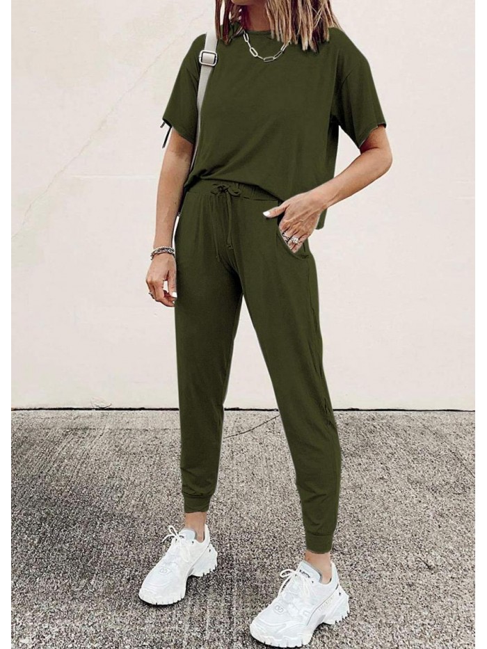 Women Casual 2 Piece Outfit Long Pant Set Sweatsuits Tracksuits 