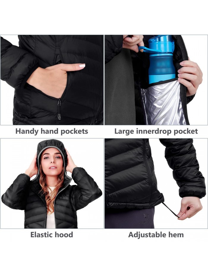 CROWN Women’s Lightweight Hooded Down Jacket Packable Puffer Insulated Coats 