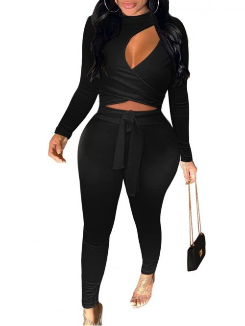 Women's Long Sleeve Bodycon Cutout Wrap One Piece ...