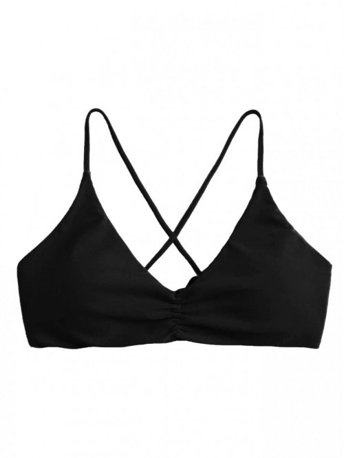 Women's Ruched Crisscross Tie Back Bikini Top Plai...