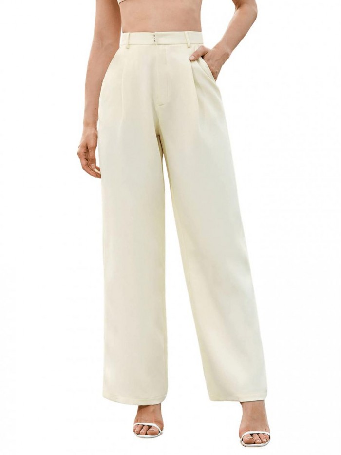 Women's Elegant High Waist Solid Long Pants Office Trousers 