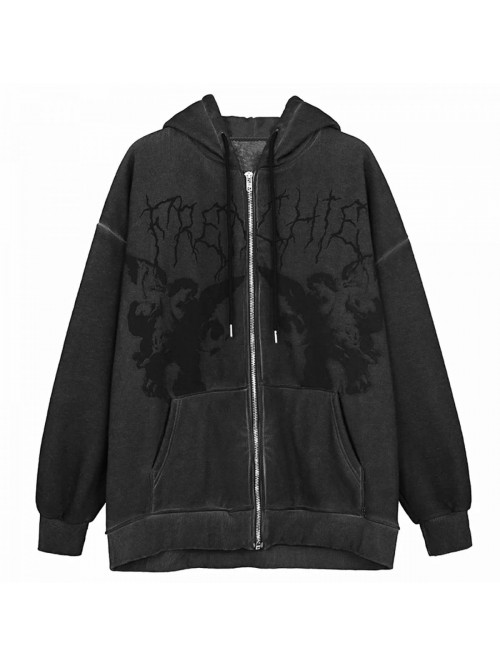 Long Sleeve Zip Up Hoodie Jacket Skull Vintage Cas...