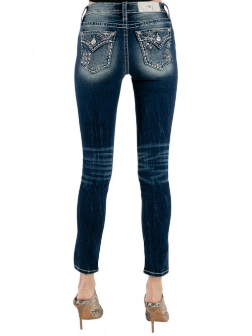 Me Women's Dark Wash Mid Snowflake Burst Skinny De...