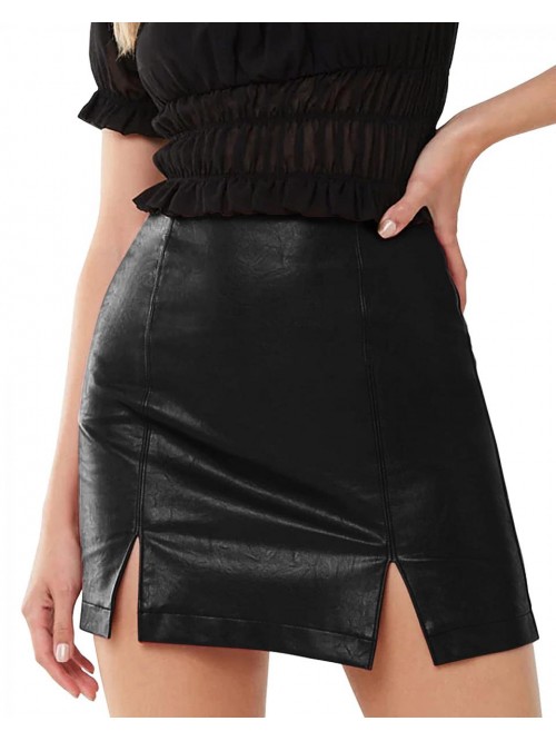 Women's Basic High Waist Faux Leather Bodycon Mini...