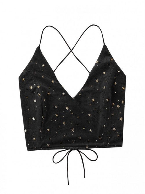 Women's Velvet Galaxy Print Crisscross Back Spaghe...