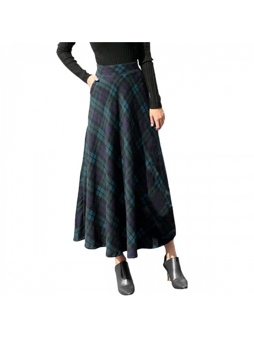 Fall Skirt for Women's Elastic Waist Wool Plaid Ma...