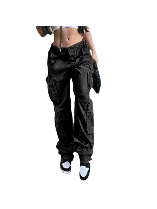 Aesthetic 90s Low Waist Pants Women Gothic Cargo W...