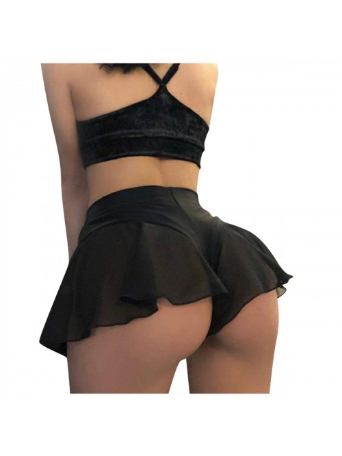 Sexy Micro Skirts High Waist Mesh Half Sheer Plain...