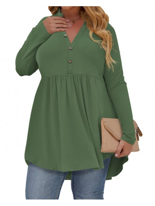 Women's Plus Size Henley Shirts V Neck Button Tuni...