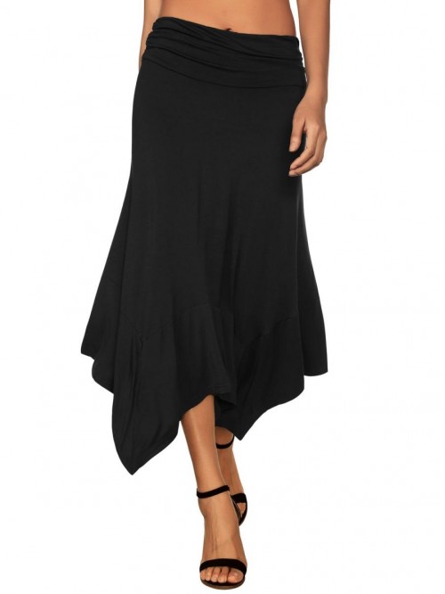 Women's Flowy Handkerchief Hemline Midi Skirt 