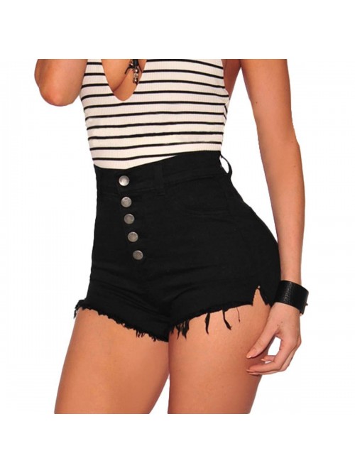 Womens High Waist Microstretch Cotton Denim Shorts...