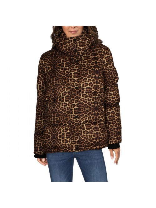 Women's Leopard Print Quilted Short Puffer Winter ...