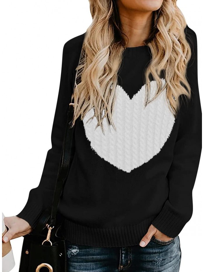 Women's Pullover Sweater Round Neck Long Sleeve Heart-Shaped Sweater 