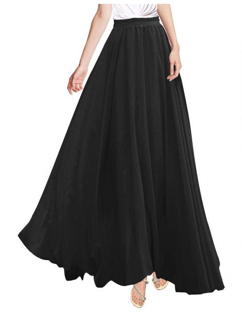 Women Full/Ankle Length Elastic Pleated Retro Maxi...