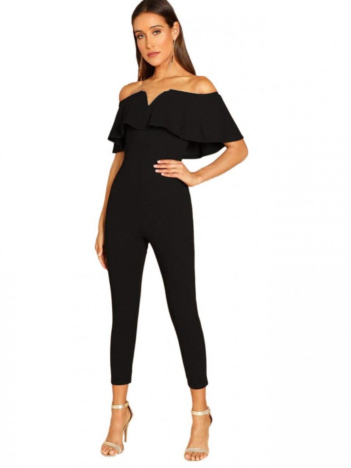 Women's Elegant Off Shoulder Ruffle High Waist Long Jumpsuit 