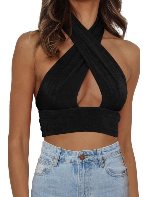 Summer Crop Top Halter Neck Criss Cross Sexy Y2k T...