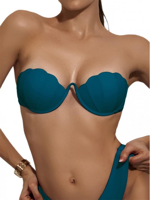 Women's Sexy Scallop Trim Strapless Push Up Tie Ba...