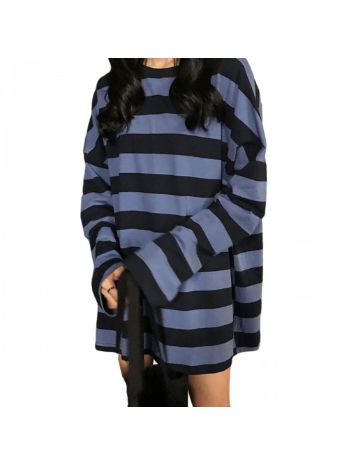 Harajuku Oversized Stripe Casual Long Sleeves Crew...