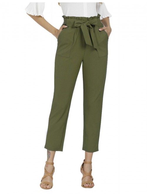 Women's Pants Casual Trouser Paper Bag Pants Elast...