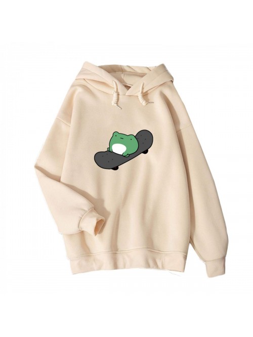 Cute Sweatshirts Skateboarding Frog Long Sleeve Ho...